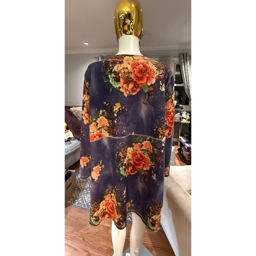 Anthro Solitaire Emilie Duster Kimono Jacket Navy Floral Large - Picture 2 of 7